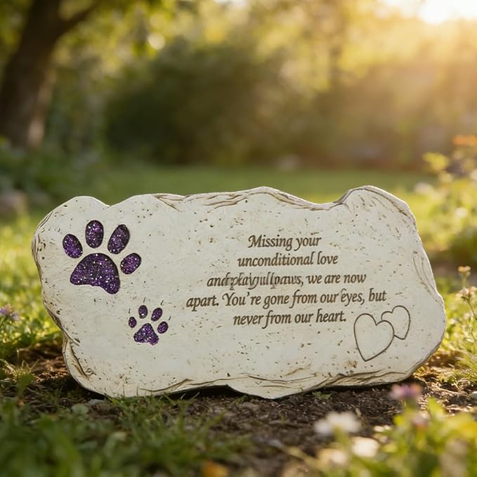 jinhuoba Shinning Paw Prints Pet Memorial Stones Headstones for Dogs or Cats, Resin Pet Grave Stone Plaques Tombstone Memorial Gifts Sympathy Gift for Loss of Dogs Outdoor