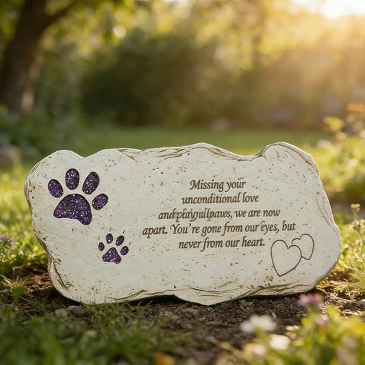 jinhuoba Shinning Paw Prints Pet Memorial Stones Headstones for Dogs or Cats, Resin Pet Grave Stone Plaques Tombstone Memorial Gifts Sympathy Gift for Loss of Dogs Outdoor