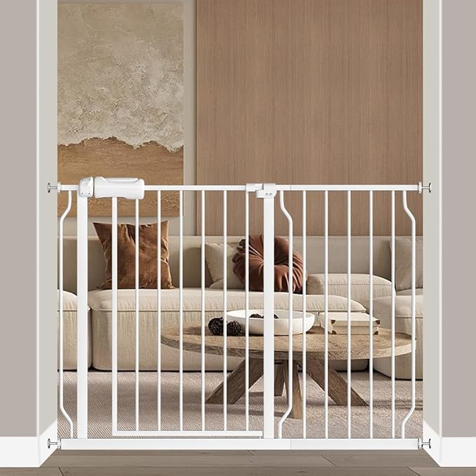 Fairy Baby 43.5-48 Inch Wide Easy Step Safety Gates for Doorways, Extra Wide Pet Gate for Dogs Puppy, Pressure Mounted No Drill Auto Close Baby Gates, Adjustable Metal, White