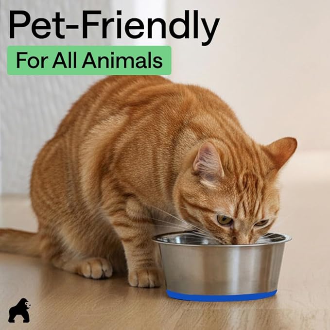 GORILLA GRIP Dog Bowls, Food Grade 304 Stainless Steel, Holds 6 Cups Each (48 fl oz) Food and Water Bowl for Feeding Dogs and Cats, Dishwasher Safe, Rust Resistant, BPA Free Rubber Base Set of 2 Blue