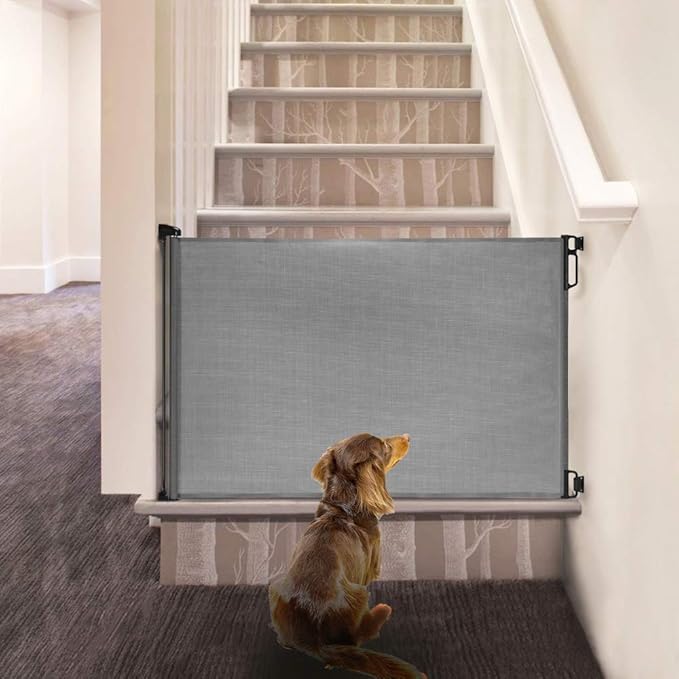 EasyBaby Retractable Baby Gate, 33" Tall, Extends up to 55'' Wide, Grey/Child Safety Baby Gates, Pet Retractable Gates for Stairs, Doorways, Hallways, Indoor and Outdoor