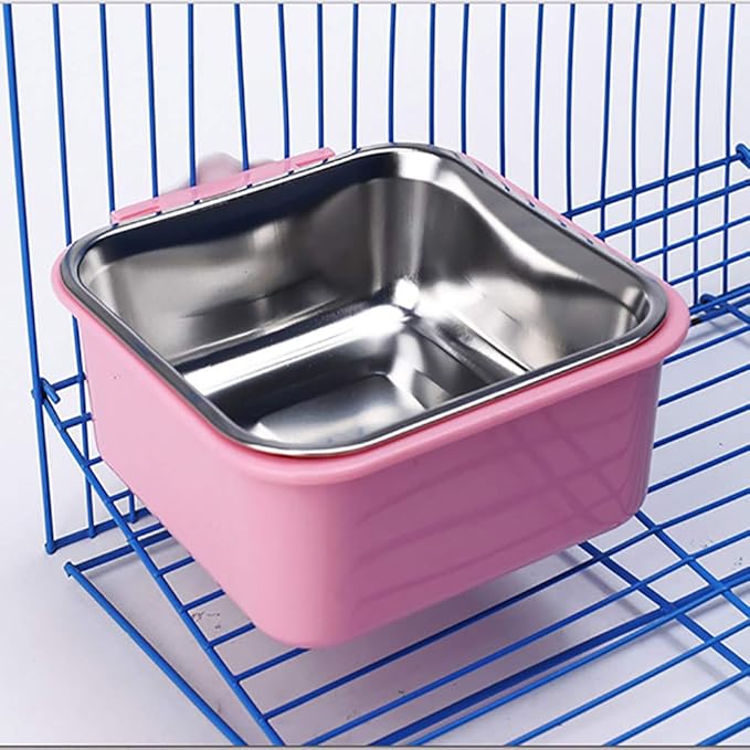 Love Dream Crate Dog Cat Bowls, Removable Stainless Steel Hanging Pet Cage Bowls Kennel, Food Water Feeder with Bolt for Puppy Rabbits Birds 2 Pack with Silicone Sponge Dish Brush