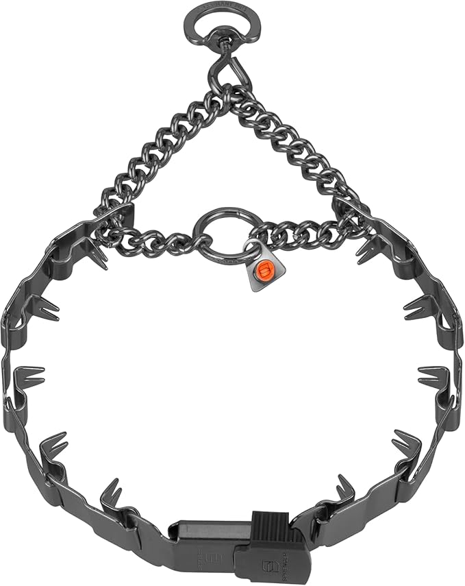 Herm. Sprenger NeckTech Sport Prong Dog Training Collar with Quick Release Snap and Swivel, Anti Pull Training Pinch Collar, Stainless Steel Black Matte (23" Neck Size; 24-25" Chain Length)