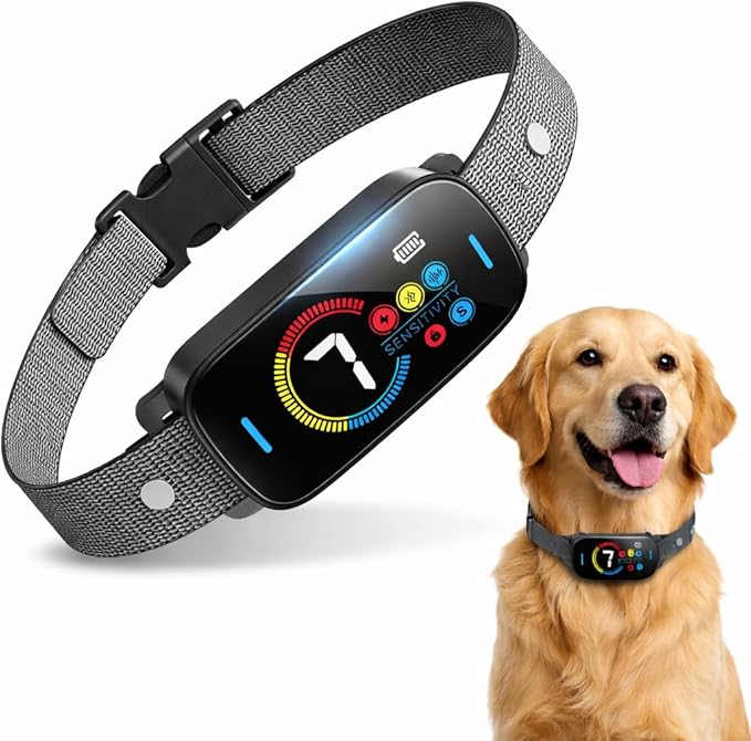 Ultrasonic Bark Collar for Large Medium Small Dogs, Humane Fast & Gentle Anti Bark Collar with Beep & Vibration, Smart Barking Collar with 7 Adjustable Sensitivity Levels,Black