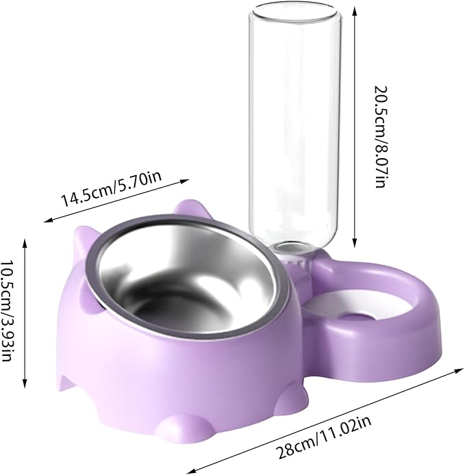 Dog Bowls, Cat Food and Water Bowl Set 16 Degree Tilted Dog Dish with Water Dispenser Automatic Dispenser Bottle Spill Proof Pet Feeder for Cats and Dogs