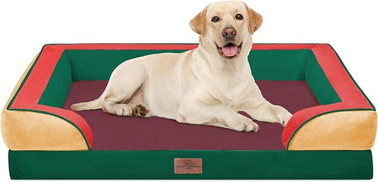 Comfort Expression Orthopedic Dog Bed for Extra Large Dogs 42x30 Inch, Waterproof Egg Crate Foam XL Pet Bed with Removable Bolsters, Dog Couch with Washable Cover & Non-Slip Bottom, Watermelon Meadow
