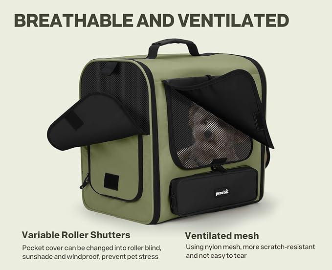 Pecute Spacious Cat Carrier Backpack, Lightweight Ventilated Pet Backpack for Anxious Cats & Small Dogs (Miniature Dachshund), for Hiking Camping Travel Vet Visits, Dark Green