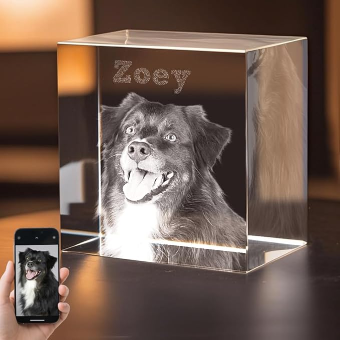 Dog Memorial Gifts - Personalized Memorial Gift for Dog, Cat, Animal Indoor, Custom Pet 3D Crystal Photo, Loss of Dog Cat Puppy Keepsake Bereavement Sympathy Gifts for Pet Lovers - Cube