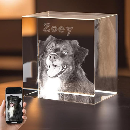 Dog Memorial Gifts - Personalized Memorial Gift for Dog, Cat, Animal Indoor, Custom Pet 3D Crystal Photo, Loss of Dog Cat Puppy Keepsake Bereavement Sympathy Gifts for Pet Lovers - Cube