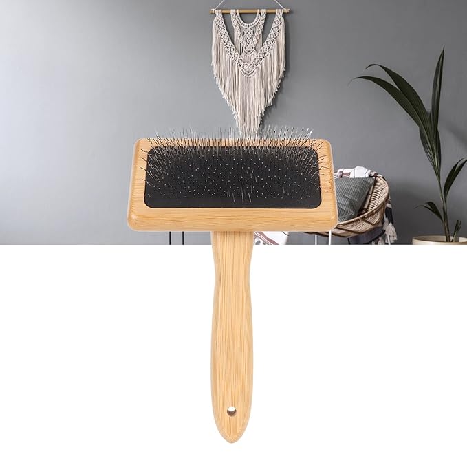 Macrame Slicker Comb with Hole Cushion Finely Polished Bamboo Cleaning Slicker Brush for Pet Tapestry Work Fast and Save Time (Large Size 10.2 X 13.8in)