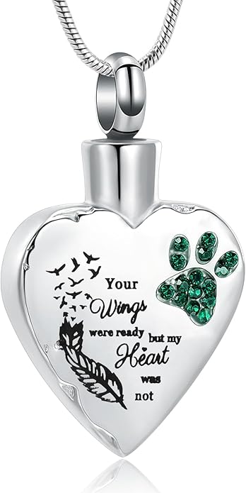 memorial jewelry Your Wings were Ready, But My Heart was Not Stainless Steel Carved Locket Cremation Urn Necklace for Pet Dog Cats