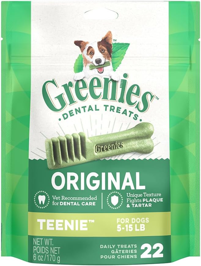Greenies Veterinarian-Recommended Adult Natural Dental Dog Treats Teenie Size, Dog Dental Chews, Original Flavor, 6 oz. Pack, 22 Count