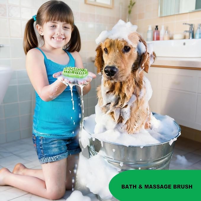 Rubber Curry Brush for Dog, Soft Curry Comb with Removable Screen, Pet Silicone Brush for Short & Long Hair, Use Wet as Bath Scrubber or Dry for Grooming