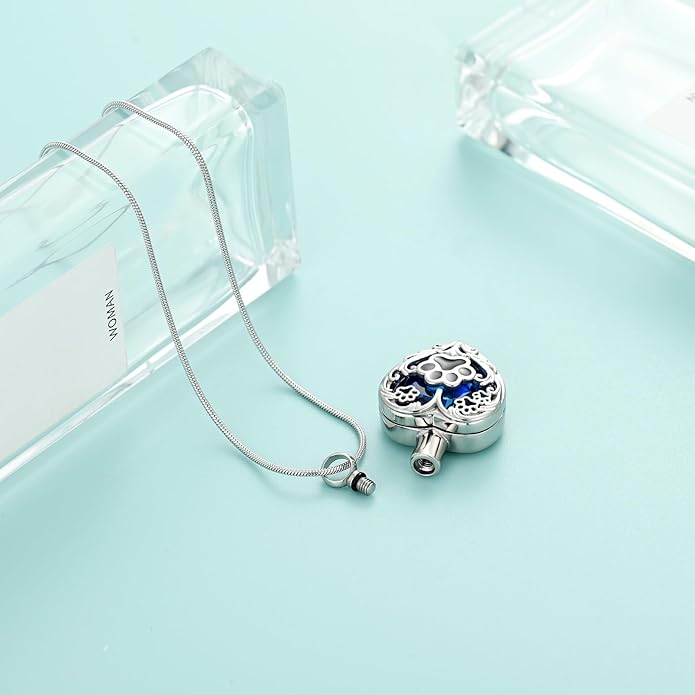 Heart Urn Necklace For Ashes Birthstone Pet Memorial Jewelry Dog Paw Print Cremation Pendant Stainless Steel Keepsake Gift For Pet Lovers