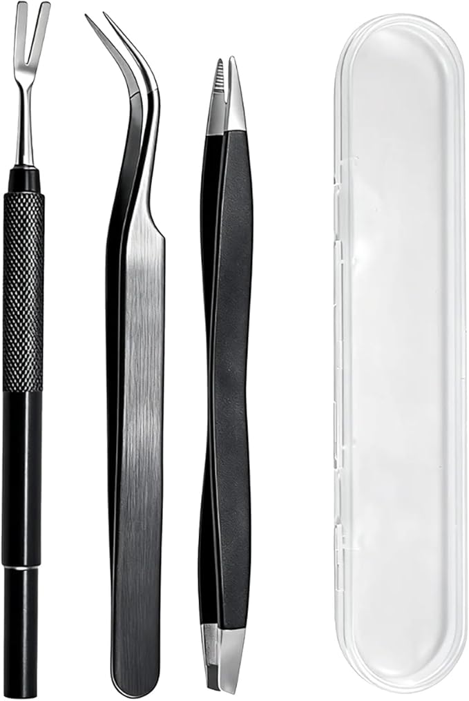 Tick Removal Tool,Tick Remover for Dogs,Premium Tick Twister Stainless Steel 3 PCS -Tick Tweezers/Tick Fork/Handy Tin with Case -Safe for Human & Pets (Black)
