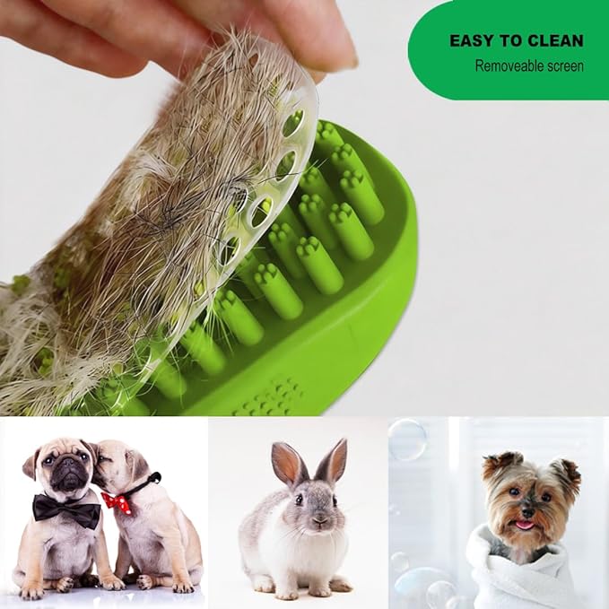 Rubber Curry Brush for Dog, Soft Curry Comb with Removable Screen, Pet Silicone Brush for Short & Long Hair, Use Wet as Bath Scrubber or Dry for Grooming