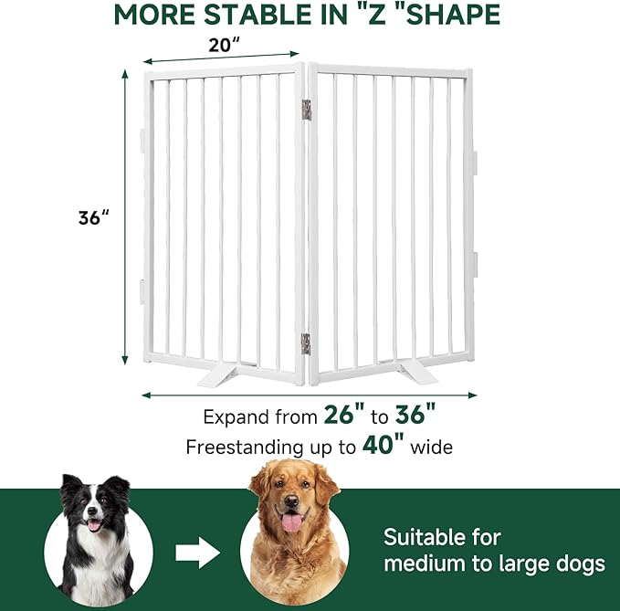 Snagle Paw Metal Freestanding Dog Gate,40” W x 36” H Dog Fence with Support Feet for Doorways, Stairs and Hallways, Portable Pet Gate for Indoor Use (2 Panel, White)