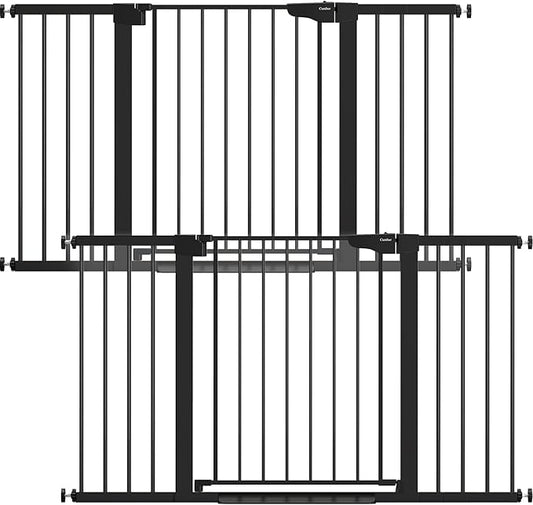 Cumbor 2 Pack 30-54" Baby Gate for Stairs, Dual Lock & Self-Closing Dog Gate for Doorways, Easy Install Pressure Mounted Pet Gates Indoor, Easy Walk Thru Wide Safety Proofing for Babies & Pets, Black