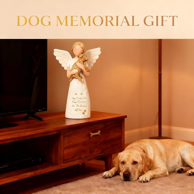 Dog Memorial Sympathy Gift for Loss of Pet, Comforting Bereavement Memorial for Grieving Dog Owners, Hand-Painted Figure，Resin Angel Statues，Garden or Home Memorial Display