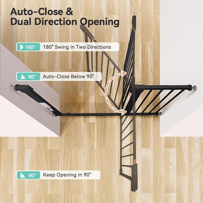 COMOMY 29.5-43.3" Safety Baby Gate Extra Wide, Auto Close Dog Gate for House Doorways Stairs, Pressure Mounted Easy Walk Through Pet Gate Child Gate, Includes 2.75" and 8.25" Extension, Black
