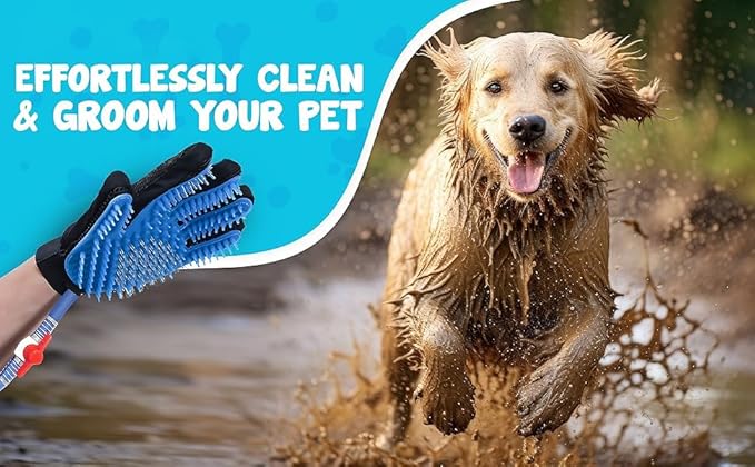 Dog Bath Glove & Sprayer – 3-in-1 Pet Bathing Tool for Washing, Scrubbing & Deshedding – Connects to Garden Hose – Adjustable Water Pressure – Easy Rinse Dog Shower – Gift for Dog Owners