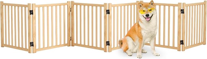Solid Wood Freestanding Pet Gate,Nature Wood Dog Gates for Doorways The House,Pet Gate for Stairs,Freestanding Indoor Gate Safety Fence,23" Height-6 Panels