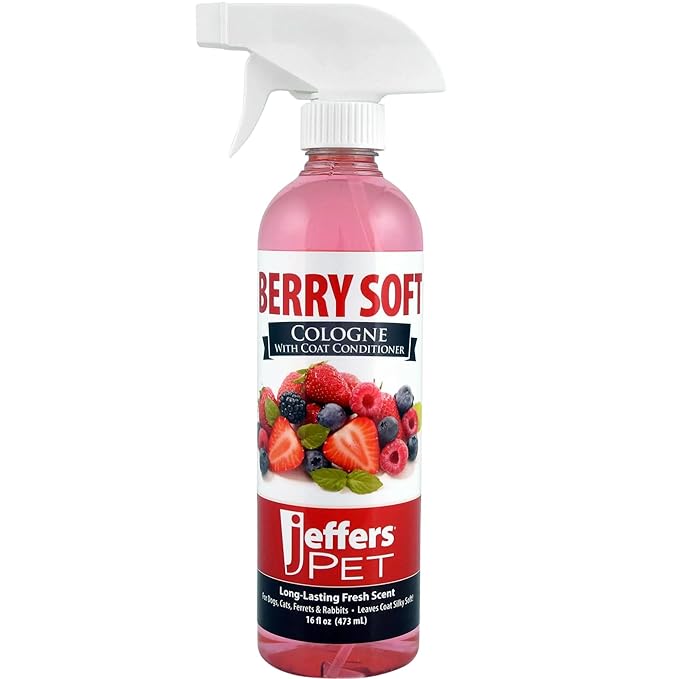 Jeffers Pet Cologne Spray with Coat Conditioner for Dogs & Cats, 16 oz - Detergent & Soap Free Grooming Fragrance Mist, Coat Deodorizer, Freshener, Safe for Pets, Salon, Home Use - Berry Soft Scent