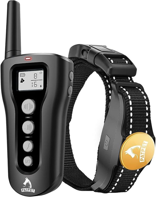 PATPET Dog Shock Collar - Rechargeable Dog Training Collar with Remote for Medium Large Dogs, 3 Training Modes (Beep/Vibration/Shock) IPX7 Waterproof 1000Ft Electric Dog Collar(Black)