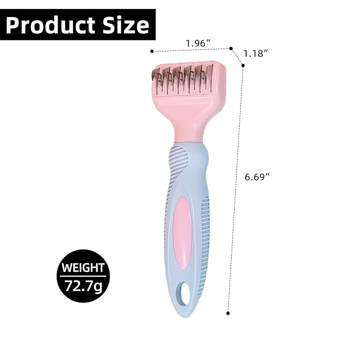 Pink Professional Pet Dematting Comb with Handle Metal Dog Comb Dematting Fur Rake Brush Pet Grooming Tool for Dogs and Cats Remove Loose Hair Mats Knots Tangles