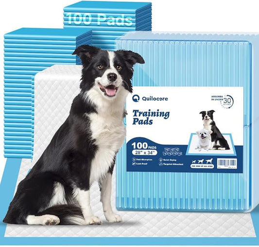Quilocare 100PCS 28” x 34” Puppy Pads, Super Absorbent Leakproof Quick Drying Puppy Pee Pads for Dogs, Extra Large Disposable Dog Training Pads