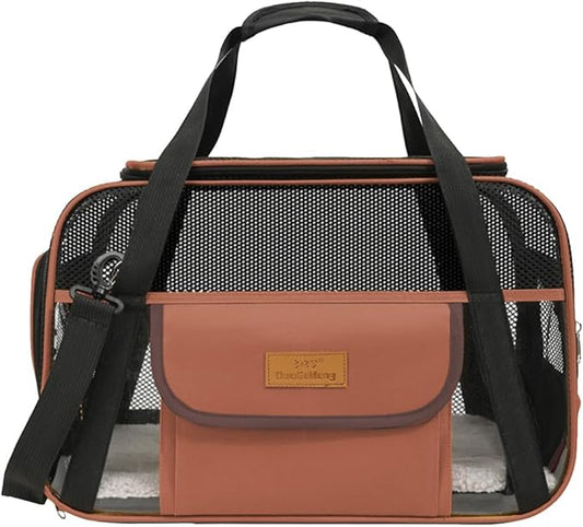 Pet Carrier, Airline Approved Small Dog Cat Carrier, Collapsible Travel Dog Bag, Dog Soft-Sided Carriers with Secure Zippers and Anti-Scratch Mesh(Brown)