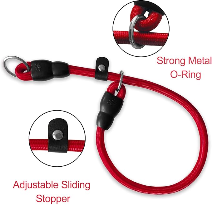LOS ANDES Dog Slip Collar with Slidable Stopper, No Pull Choker Training Martingale Collar for Small Medium Large Dogs, Nylon, Red, S (15 in x 8 mm)