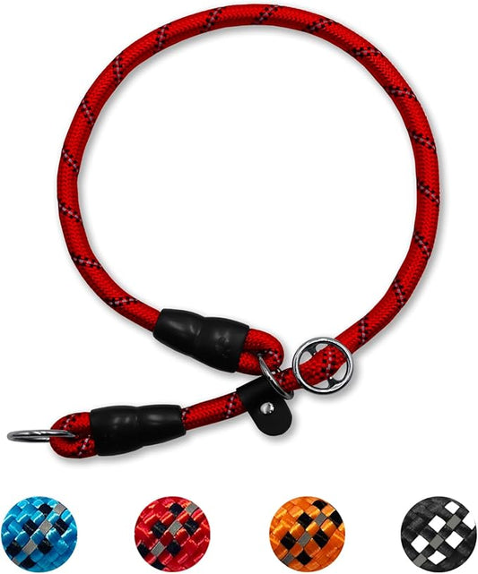 Reflective Slip Collar, Dog Choker Collar, Nylon Dog Training Collar with Slidable Stopper No Pull Dog Collars Martingale Collars for Small Medium Large Dogs, Red, S