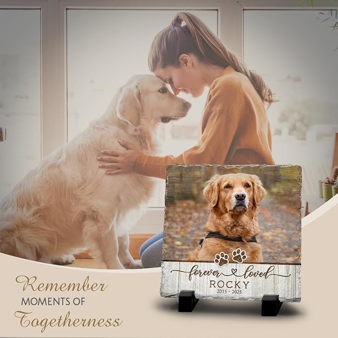 Personalized Memorial Stone - Sympathy Gift for Pet Lovers - Heart and Square Shape Headstones (Square 05)