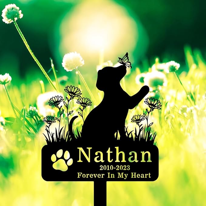 Personalized Flowers Dog Grave Marker Metal Memorial Stake, Custom Paw Butterfly Dog Memorial Grave Marker, Customized Pet Burial Marker for Grave Dog Loss Gifts Dog Statue Memorial Plaque