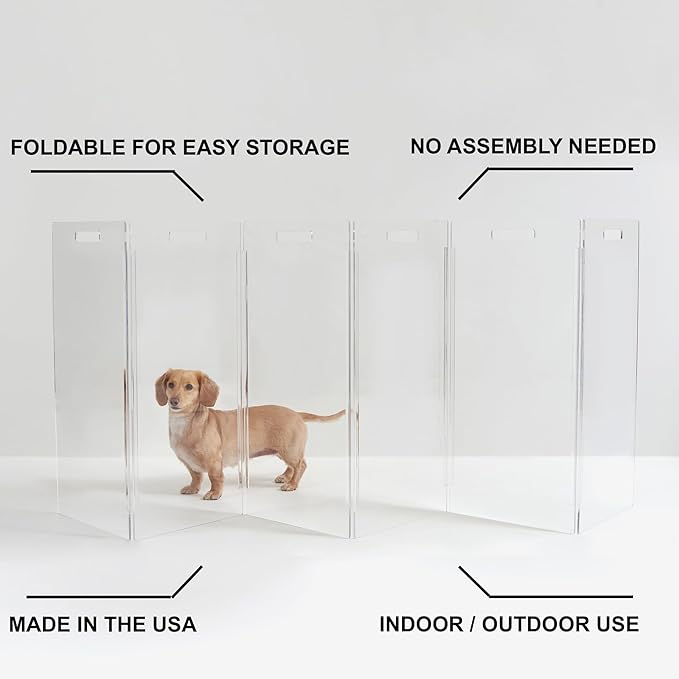Hiddin Clear Acrylic Dog Gate - High Zig Zag Clear Pet Gate for Home 6 Panels - Sturdy Free-Standing Design - Modern Acrylic Dog Pen - Transparent Pet Gates for Home - Safe & Stylish