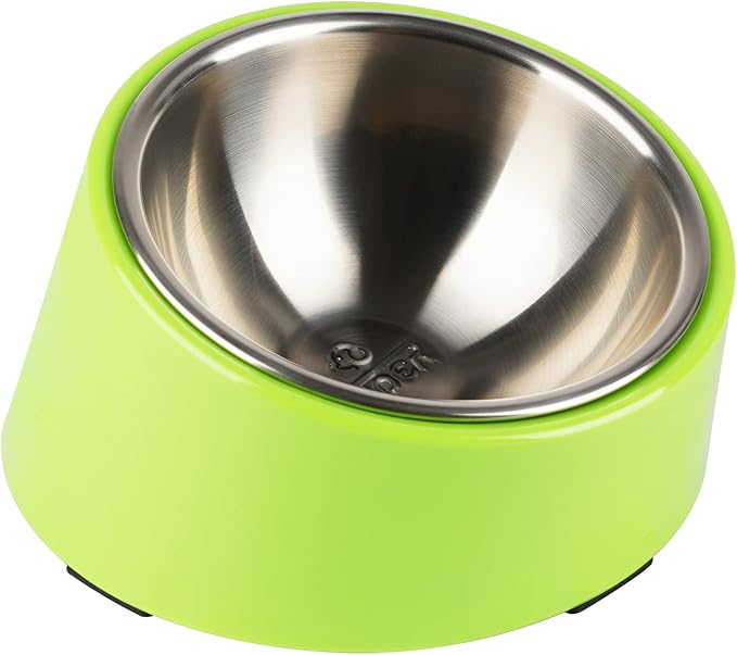 SuperDesign Mess Free 15° Slanted Bowl for Dogs and Cats, Tilted Angle Bulldog Bowl Dog Feeder, Non-Skid & Non-Spill, Easier to Reach Food L/2 Cup Green