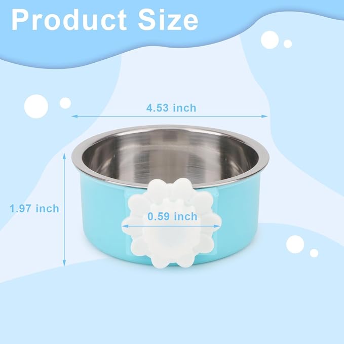 Crate Dog Bowl,Removable Stainless Steel Kennel Water Hanging Food & Water Feeder Crate Water Bowl No Spill for Puppy,Cat,Rabbit,Guinea Pig (Blue)
