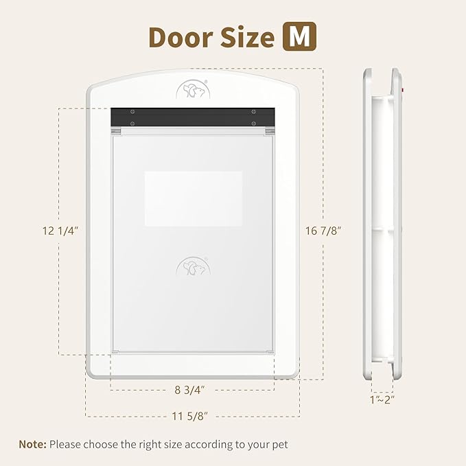 MAVRICFLEX White Frame Dog Door, Plastic Doggy Door with Sliding Lock Panel and Magnetic Hard Flap, Doggie Door for Dogs Up to 30LBS, Medium