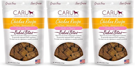 Caru - Soft n’ Tasty Baked Bites - Chicken Bites Dog Treats - Flavorful Training Treats - 4 oz Bags - Pack of 3