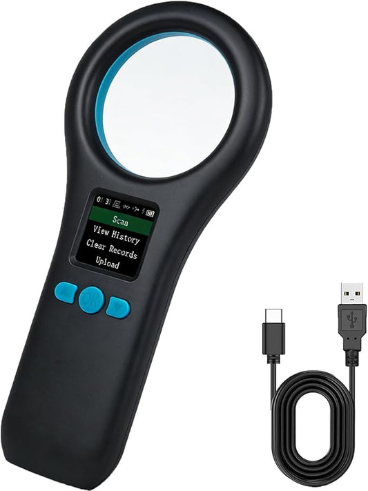 Pet Microchip Scanner, 134.2KHz/125KHz Animal Chip Reader Rechargeable Reader with 500 Data Storage, EMID/FDX-B/ISO1784/85 Pet ID Scanner for Dog/Cat/Pig/Animal (Black)