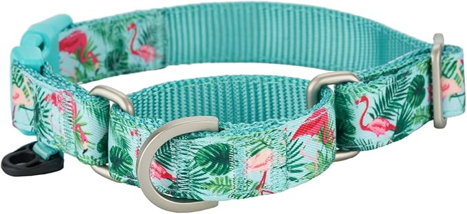 Martingale Dog Collar,Flamingo Pattern,with Safety Quick Release Buckle,Escape-Proof Anti-Pull for Medium Dogs(Flamingo,M)