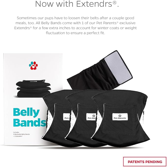 Pet Parents Washable Belly Bands for Dogs (3pack) + Extendrs Durable Dog Diapers, Premium Dog Diapers & Wraps (X-Large, Black)