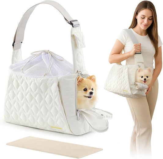 Dog Carrier Sling for Small Dogs, Front Cat Sling & Cats Up to 15 lbs, Dog Purse with Adjustable Strap Front Zipper Pocket, Double Safety Feature, Hands Free for Travel