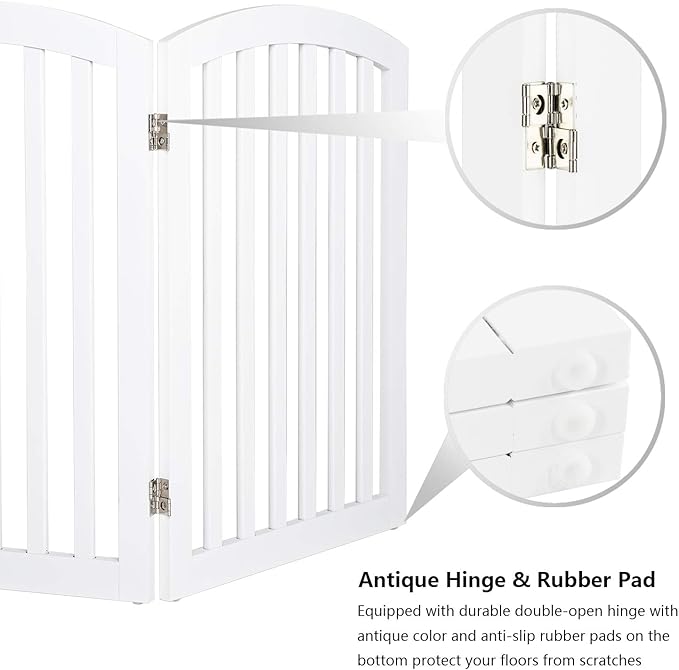 Bonnlo 30” Tall Free Standing Dog Gate for Doorways, 4 Panel Folding Pet Gates for The House Extra Wide, Indoor Dog Fence Wooden Gate for Puppy | Up to 83” Wide | White | 4 Foot Supporters