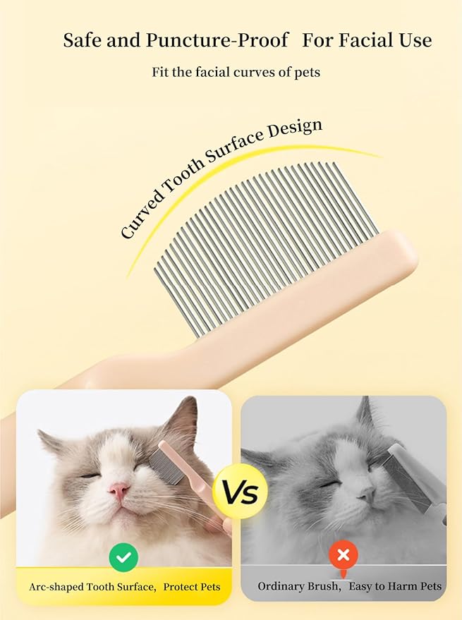 2 Pack Stainless Steel Dog Eye Comb - Small Design for Pet Facial & Paw Grooming, Round-Tip Arc Teeth, ABS Handle, Puppy Flea Brush, Fit Yorkie, Shih Tzu, Maltese Maltipoo Pomeranian