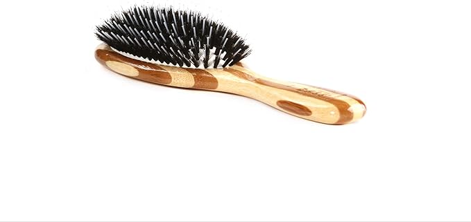 Bass Brushes | Shine & Condition Pet Brush | 100% Natural Bristle + Nylon Pin | Pure Bamboo Handle | Medium Oval | Striped Finish | Model 53P-SB