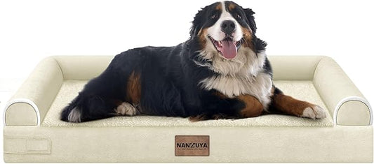 Large Dog Bed Orthopedic Washable: Jumbo Dog Bed Bolster Extra Large Dogs Egg Crate Foam Sofa Couch Waterproof Removable Cover - Beige