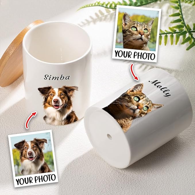 callie Personalized Pet Loss Sympathy Gifts, Custom Dog Cat Memorial Ceramic Plant Pot Planter with Photo Name, Remembrance Passing Away Gifts for Pet Lovers