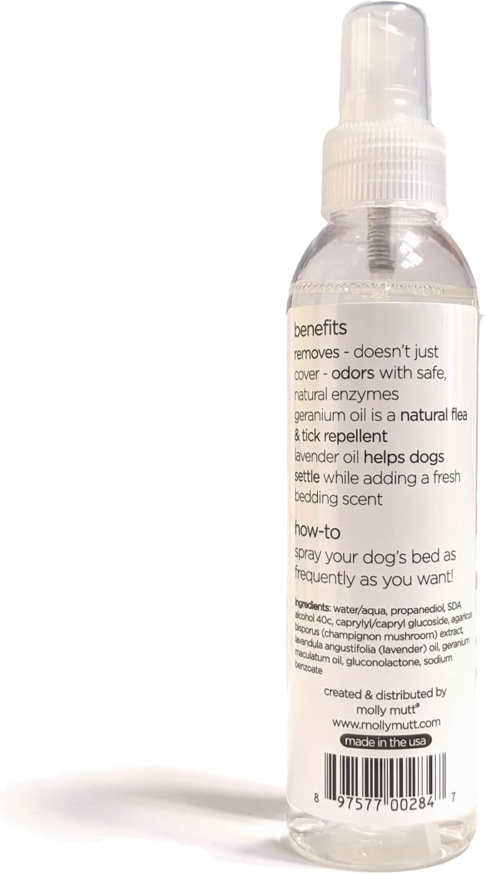Molly Mutt Fresh Dog Bed Deodorizer, Air Freshener Spray for Dog Bed and Puppy Bed, Infused with Lavender Scent and Geranium Oil, Pet Supplies, 6 fl. oz./177 ml.